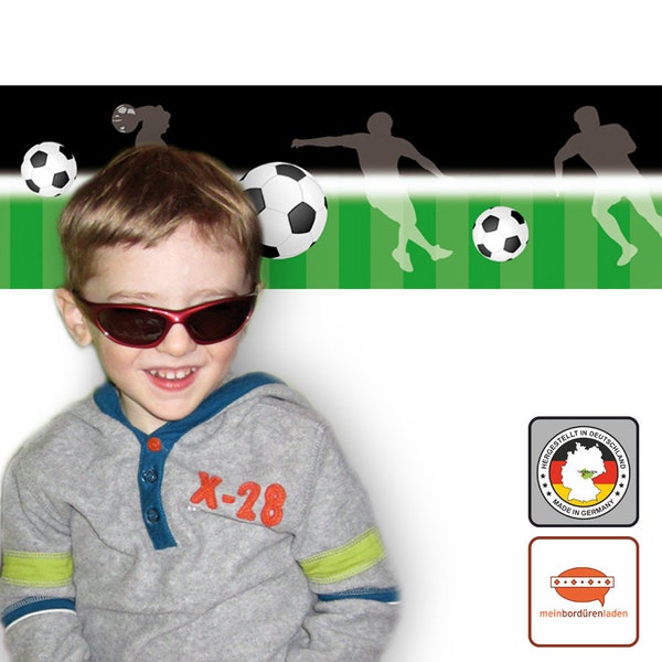 XXL Vlies Bordüre: Fußball - 18 cm Höhe - Wandbordüre für Fußballfans mit vielen Farben, optional selbstklebend