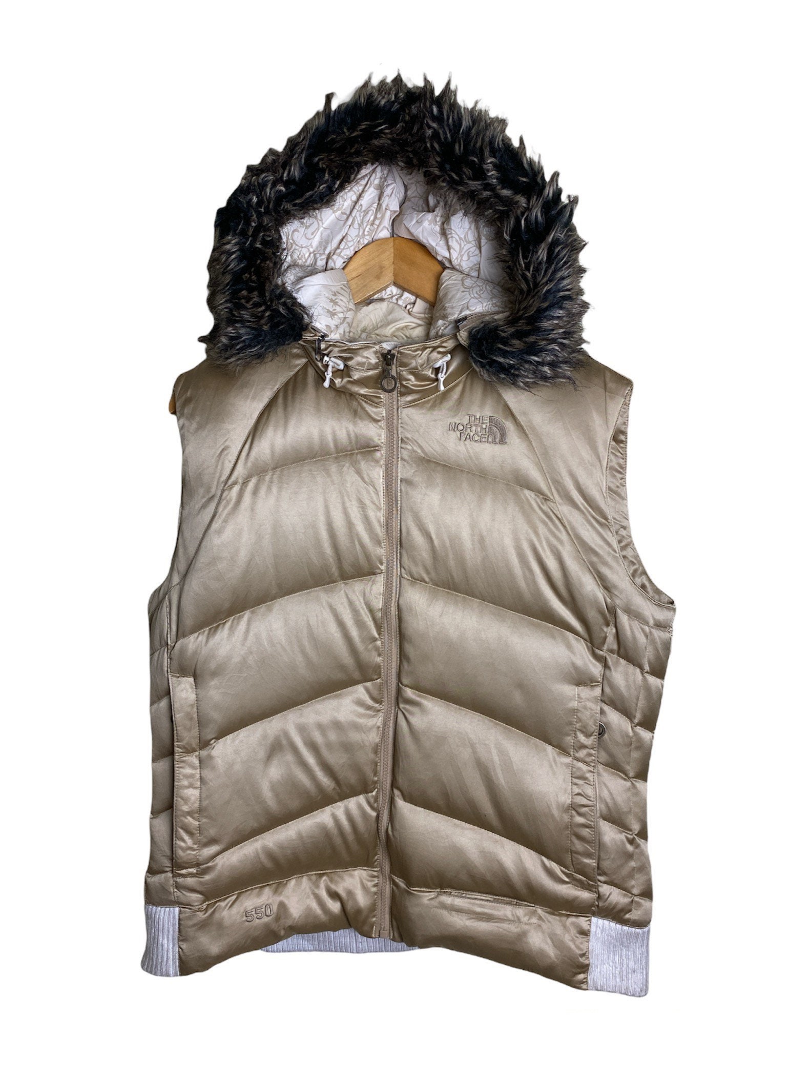 women's gold puffer vest
