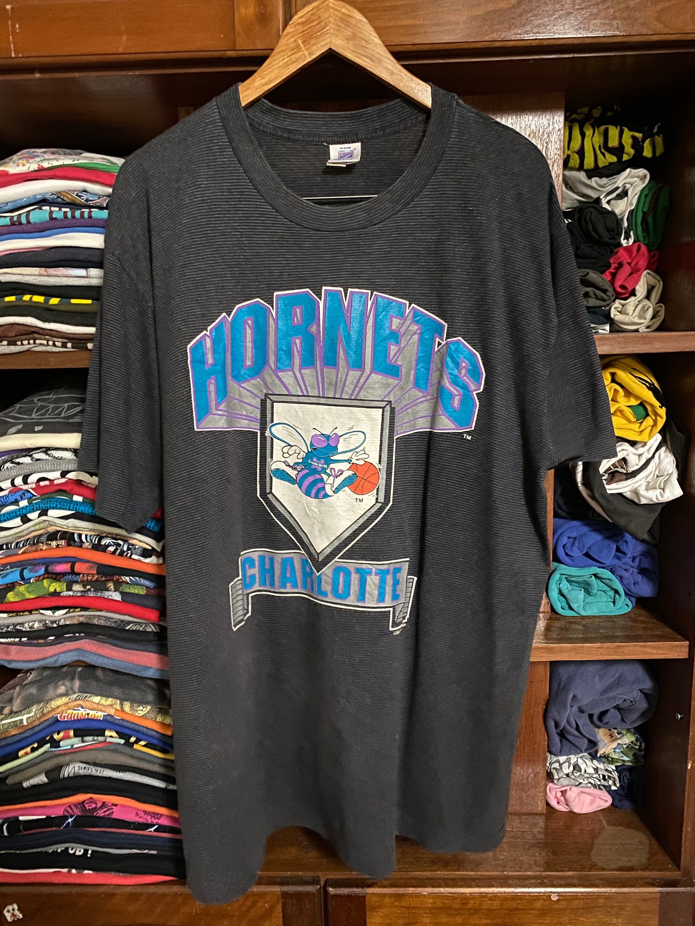 Vintage 90s Charlotte Hornets Striped Graphic Logo 7 Tshirt/ X | Etsy