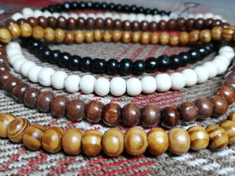 Wooden Beaded Necklace Choose Your Colour And Size Round Beads For Men Women Natural Jewelry Boho Surfer Hippie Rock N Roll Festival