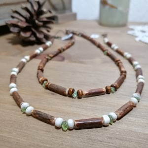 Green peridot and wood necklace Rustic necklace Unisex
