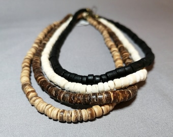 Coconut necklace 5 mm beads Natural coconut Surfer rustic jewellery