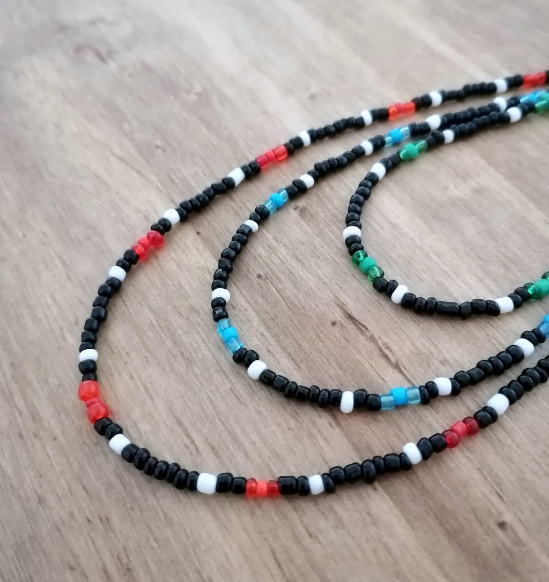 Black and Red/blue/green Necklace Seed Bead Necklace Love - Etsy