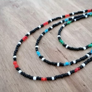 Black and red/blue/green necklace Seed bead necklace Love beads Small bead Simple layering Boho hippie surfer choker Hand-beaded Delicate