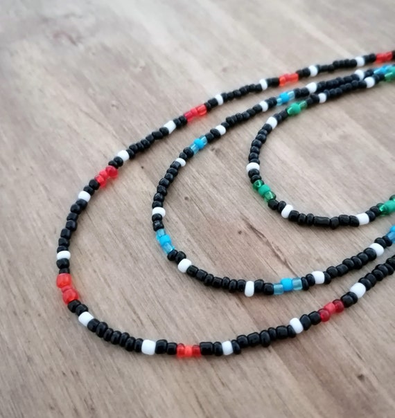  Delicate Sterling Silver Chain Seed Bead necklace Minimalist Beaded  Necklace Boho MultiColor SeedBeads necklace gift for her (turquoise colored  and dark red Beads necklace) : Handmade Products