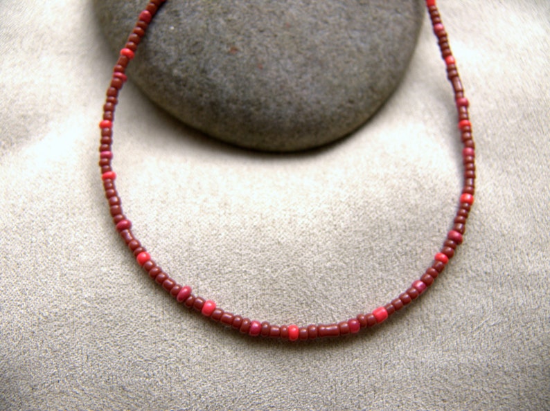 Brown and Red Seed Bead Necklace Love Beads Short Necklet Etsy UK
