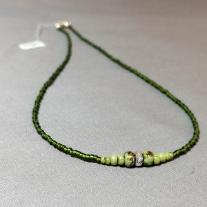 Sterling silver, Miyuki & TOHO olive green delicate necklace