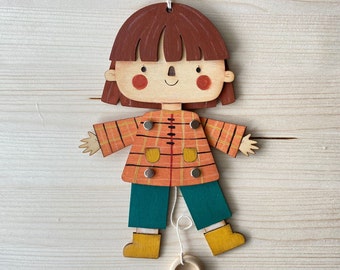 Handmade Hampelmann flat wooden kids doll