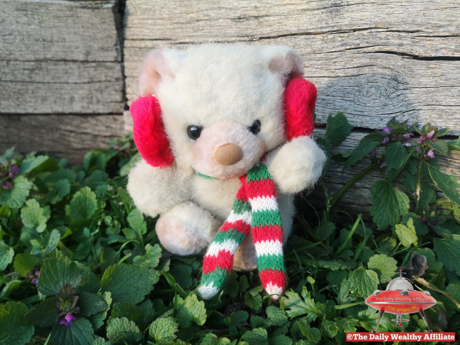 Russ Berrie Tuff Teddy Bear with Red Earmuffs Red Green Scarf Etsy