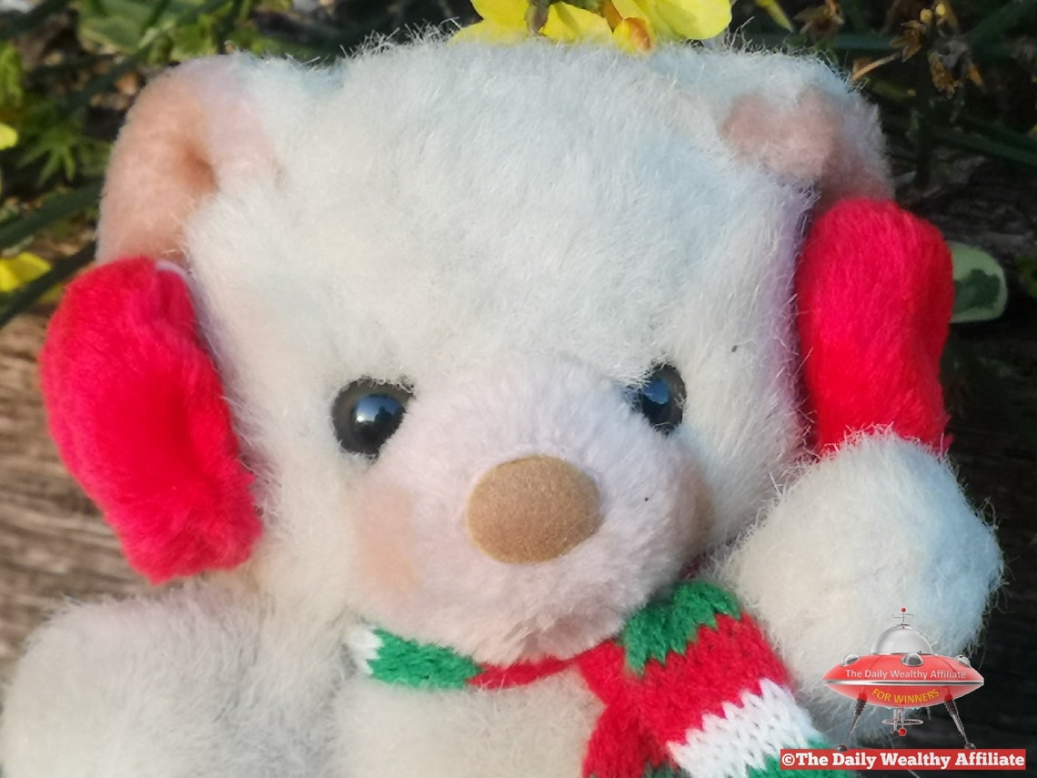 Russ Berrie Tuff Teddy Bear with Red Earmuffs Red Green Scarf Etsy