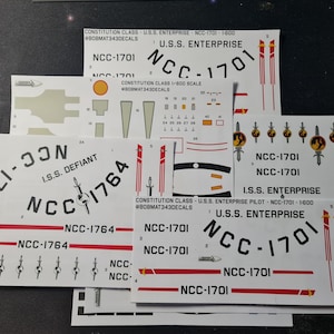 Waterslide Decals for 1:600 Scale TOS Constitution Class USS Enterprise NCC-1701 - Custom Registries Available