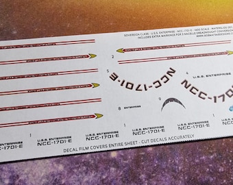 Waterslide Decals for 1:1400 Scale SOVEREIGN CLASS Enterprise 1701-E - Custom Registries Available