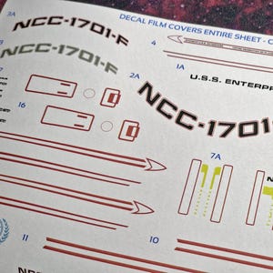 Waterslide Decals for 1:1400 Scale ODYSSEY CLASS U.S.S. ENTERPRISE-F - Custom Registries Available