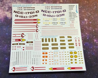 Waterslide Decals for 1:2500 Scale GALAXY CLASS U.S.S. ENTERPRISE-D - Custom Registries Available