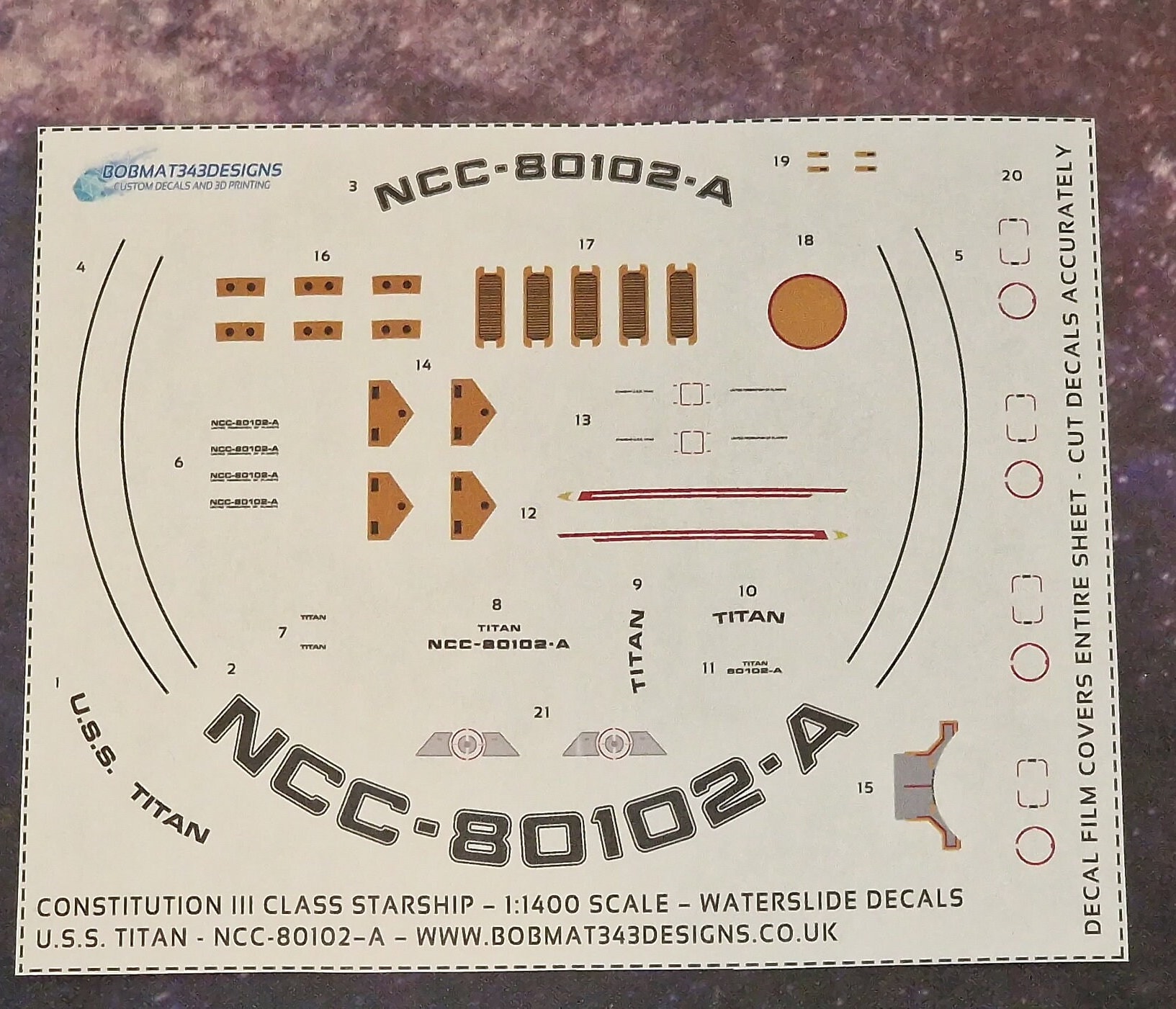 Waterslide Decals for 1:2500 Scale Constitution III TITAN-A