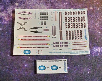 Waterslide Decals for 2500 Scale Luna Class USS Titan - Custom Registries Available
