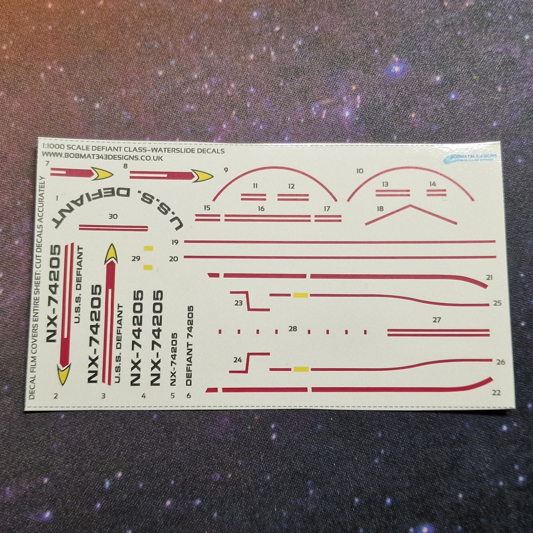 Waterslide Decals for 1:1000 Scale Defiant Class U.S.S. DEFIANT NX ...