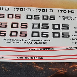 Waterslide Decals for 1:16 Scale TNG Type 15 Shuttlepod EL-BAZ - Custom Registries Available
