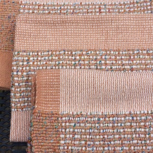Farmstead Warm Cinnamon Tones Recycled Thread Tea Towel, Aqua Tones Border, Vintage Style Wedding Linens image 2