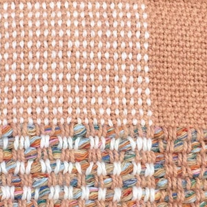 Farmstead Warm Cinnamon Tones Recycled Thread Tea Towel, Aqua Tones Border, Vintage Style Wedding Linens image 4