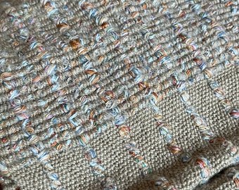 Kathryn Recycled Thread Khaki Tones Tea Towel, Aqua Tone Border, Decorative Kitchen Towels, Gift for ! Her Back in Stock!!