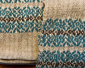 Pure Linen, Cottage Weave Sophisticated Peacock Teal and Bison Gray, Unique Host / Hostess Gift, Dining Table Accents