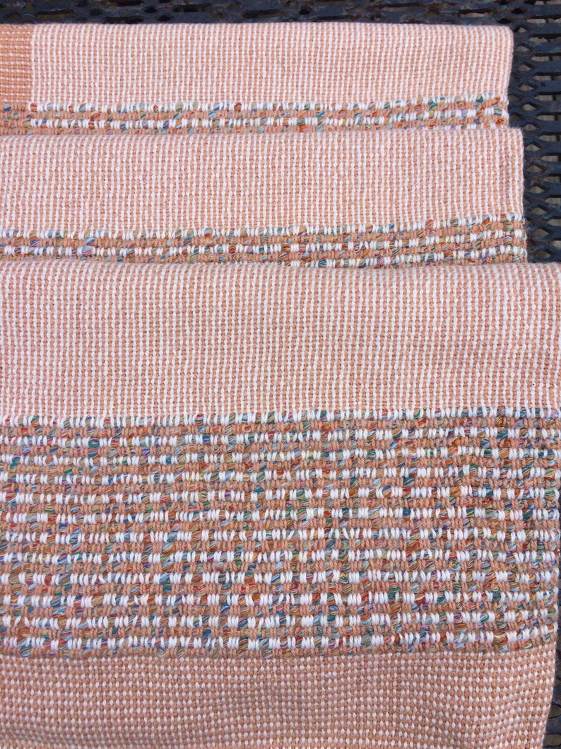 Farmstead Warm Cinnamon Tones Recycled Thread Tea Towel, Aqua Tones Border, Vintage Style Wedding Linens image 9