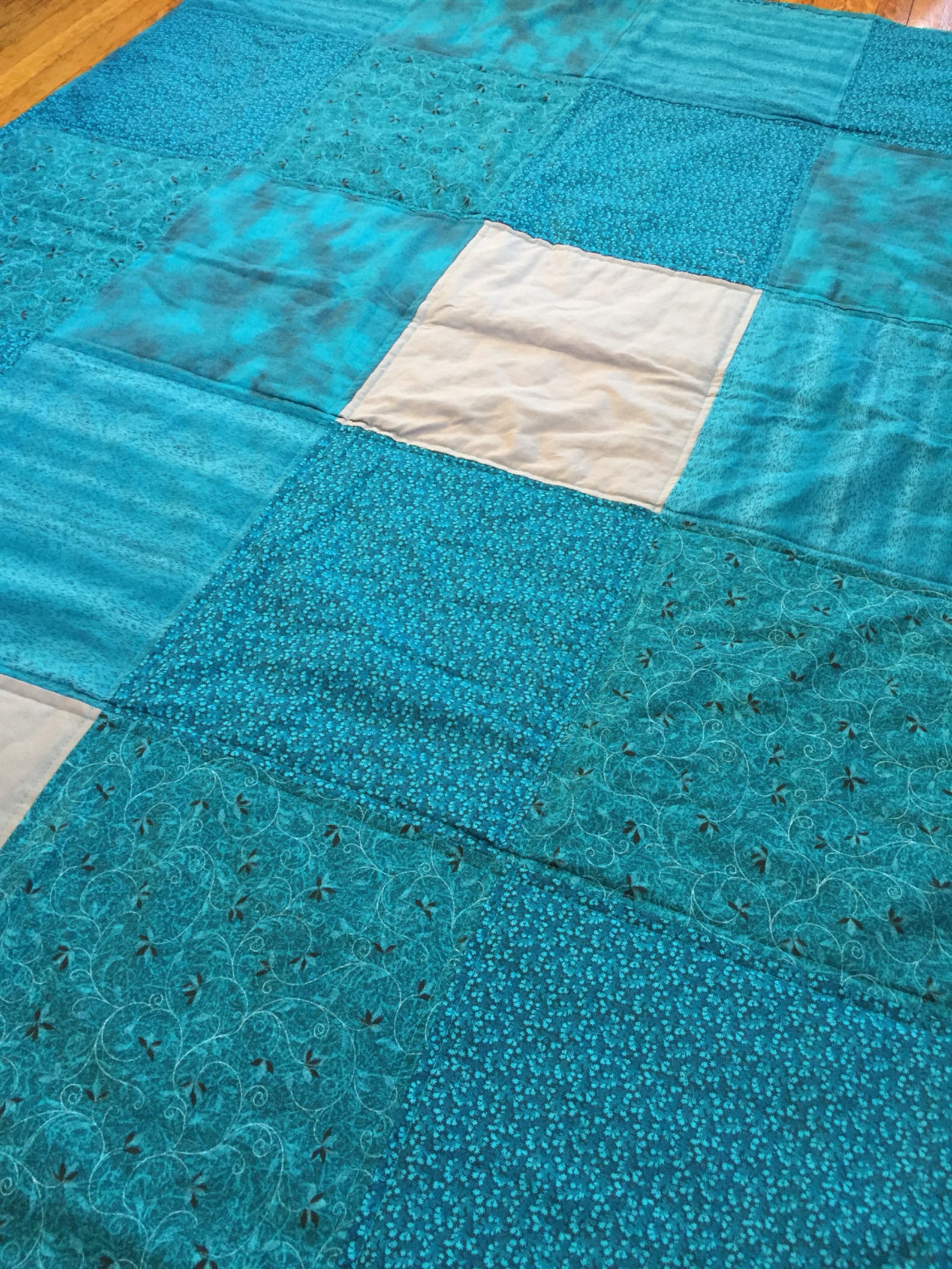 Teal and Gray Quilt Throw Quilt Gray Quilt Teal Quilt Etsy