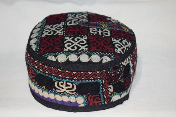Black hat Ethnic hat Vintage hat Handwoven Prayer