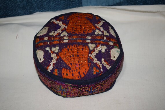 Purple hat Ethnic hat Vintage hat Embroidery handm
