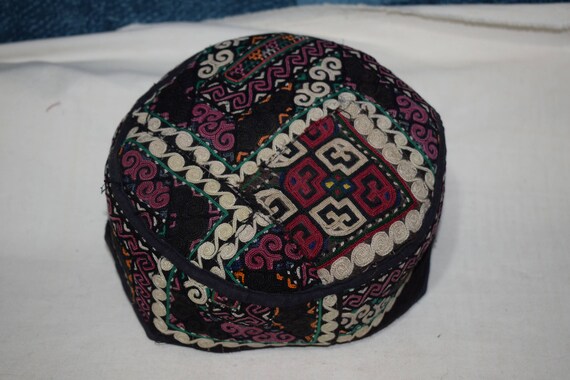 Black hat Ethnic hat Vintage hat Embroidery handma