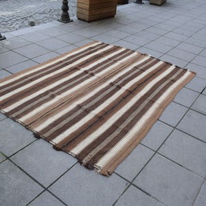 camel wool handmade floor kilim large place kilim lumbar decorative kilim vintage Kurdish kilim brown color kilim &#39;&#39;7x&#39;&#39;5.5 feet  225x17 cm