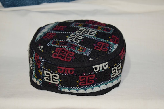 Black hat Ethnic hat Vintage hat Handwoven Prayer