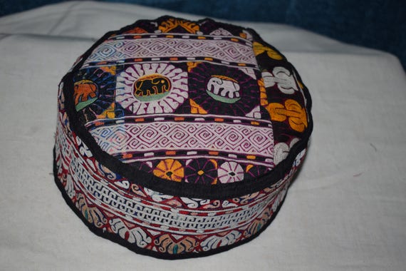 Elephant patterned handmade hat Vintage hat big ha