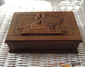Vintage French Wooden Box - Swan Decoration Jewelry Box - French Countryside Shabby Swan Box - Swan Carved Nature Trinket Box