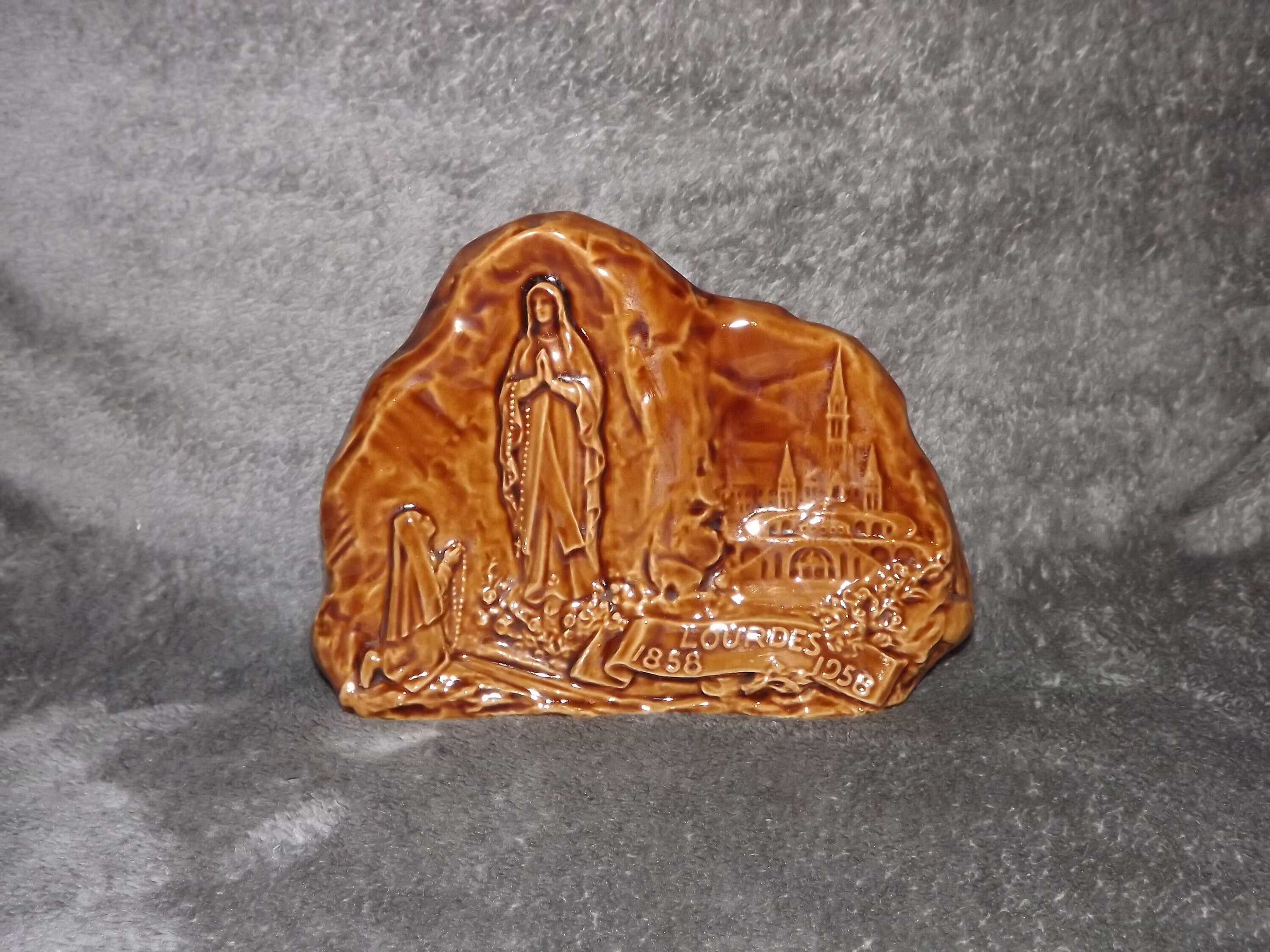 Français Céramique Lourdes Grotto Centenaire de L'apparition 1858 - 1958 Basilique Notre-Dame Alvaye