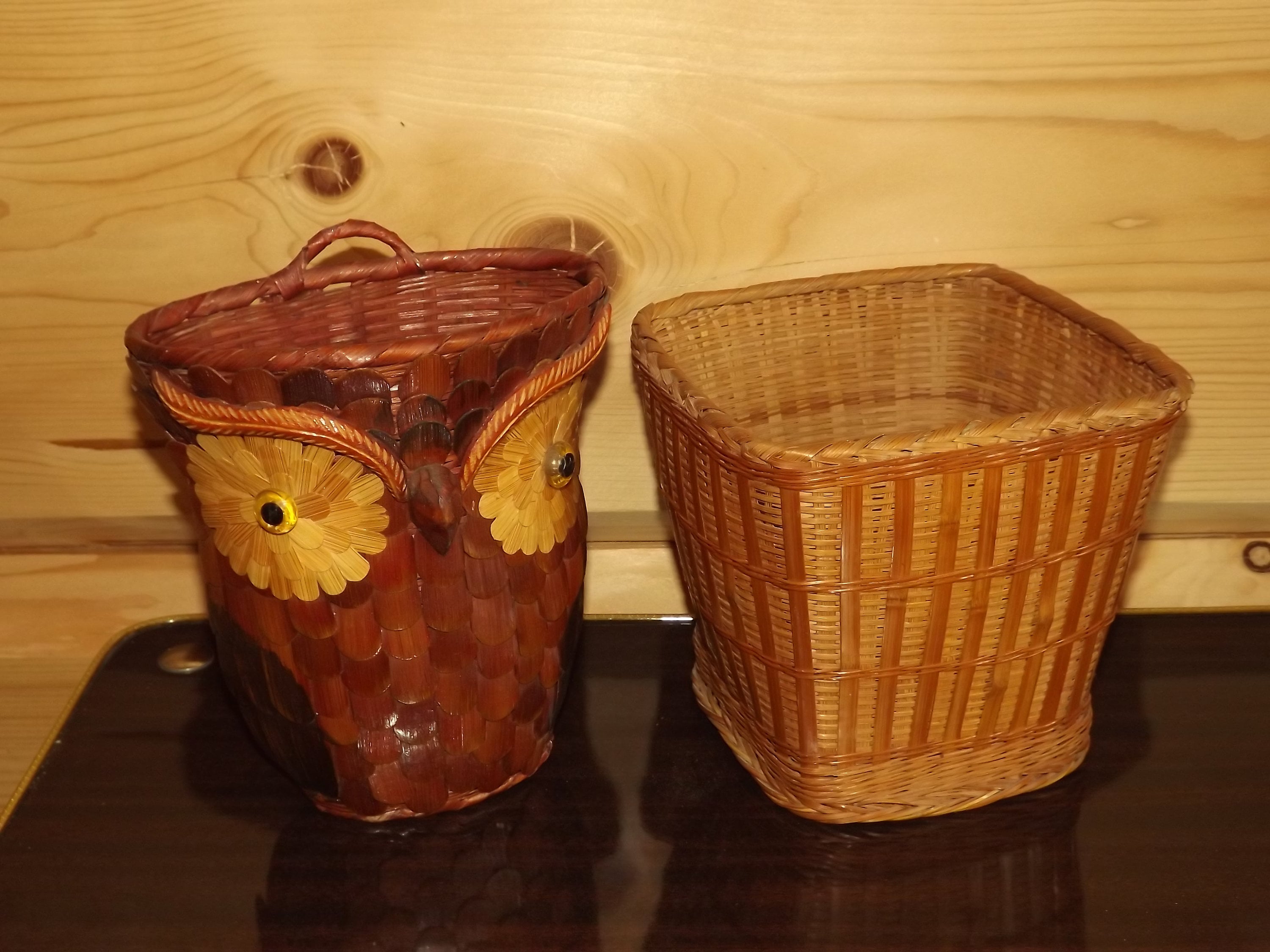 Panier En Osier Tressé Vintage – Forme Hibou – 23,5 Cm