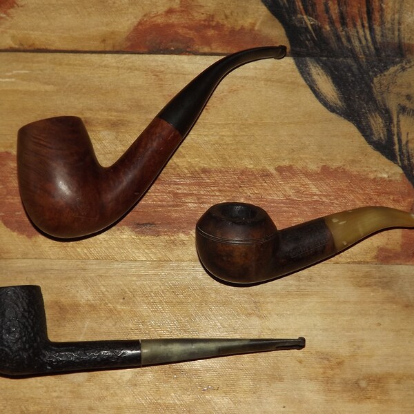 Set of 3 French Vintage Smoking Pipes - JCG St Claude - Bruyère Garantie Pipe - Bruyere de Corse Selection - French Smoking Wooden Pipes