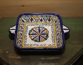 Plat de service en céramique de Fes vintage - plat de service marocain Fes Dio Snack Dish fait et peint à la main avec des poignées