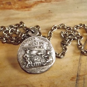 French Vintage Silvered Bronze Large Necklace Grand Chevalier - Le Vieux Moulin a Nestou signed Drago