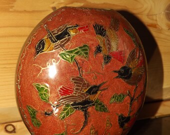 ヴィンテージ真鍮七宝花瓶 - 真鍮花瓶鳥の装飾 - 七宝エナメル真鍮花瓶