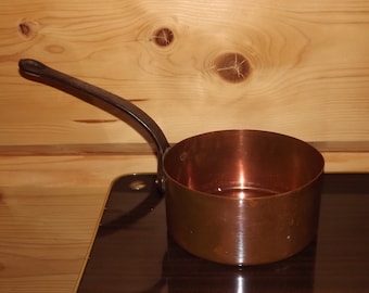vintage Français Poêle en cuivre - Poêle à sauter en cuivre Poignée en fonte - Casserole profonde en cuivre 18.5cm diamètre