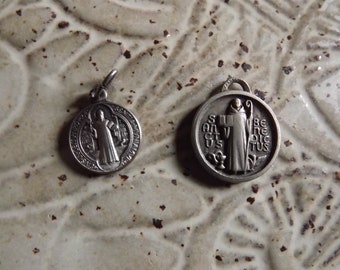 2 Vintage French Saint Benedict Medal - Benedictus Sanctus Pendant Christian Metal Medals - PAX Cross - Benedict of Nursia