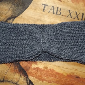 French Hand Knitted Headband - Grey Blue Knitted Winter Head Band - Ear Warmer