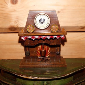 Vintage French Barometer - Wooden Fireplace Barometer Baromètre Précision - Wooden Miniature Fireplace Weather Instrument