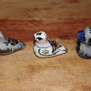 Vintage Set of 3 Tonala Mexico Ceramic Birds - Mexico Ceramic Figurines Birds Floral Painted