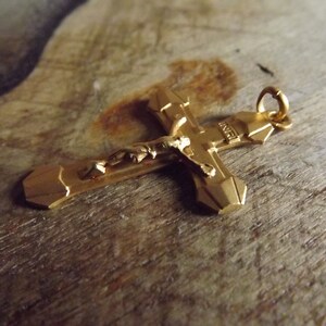 Beautiful Vintage French Gold Plated Cross Pendant - Lourdes Souvenir - Gold Crucifix Necklace Cross Jesus Christ -Art Deco Cross image 5