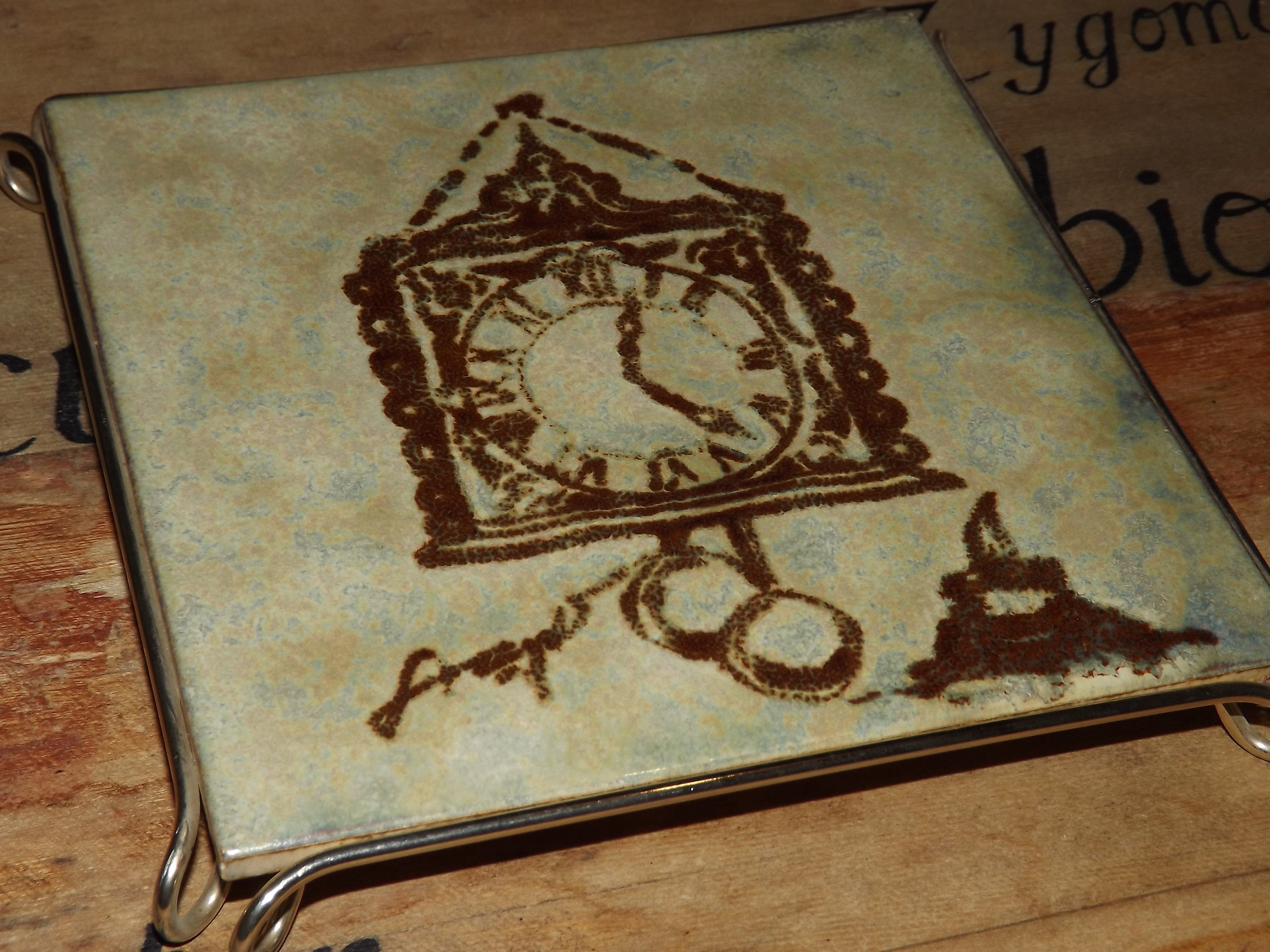 Vintage Wessel Tile Signé et Made in Germany - Horloge Murale Bougie Déco Carrelage Trivet Art Numér