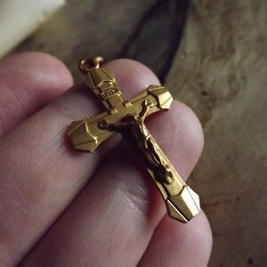 Beautiful Vintage French Gold Plated Cross Pendant - Lourdes Souvenir - Gold Crucifix Necklace Cross Jesus Christ -Art Deco Cross image 3