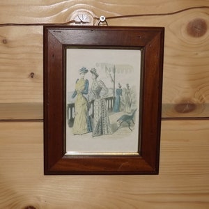 French Vintage Wooden Framed Print Demoiselles Mode Antique French Fashion - 1800s French Women Dresses Fashion Print